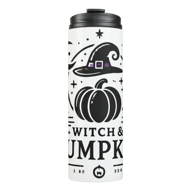 Halloween Hexenhut und Pumpkin Design Magic Art Thermosbecher (Vorderseite)