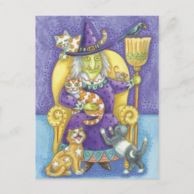 Halloween Hexenkarte Postkarte (Vorderseite)