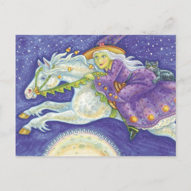 Halloween Hexenkarte Postkarte (Vorderseite)