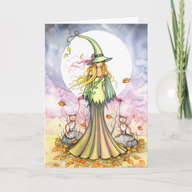 Halloween Hexenkarte und Cat Art Card Karte (Vorderseite)