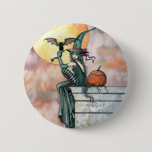 Halloween Hexenkatze Button von Molly Harrison