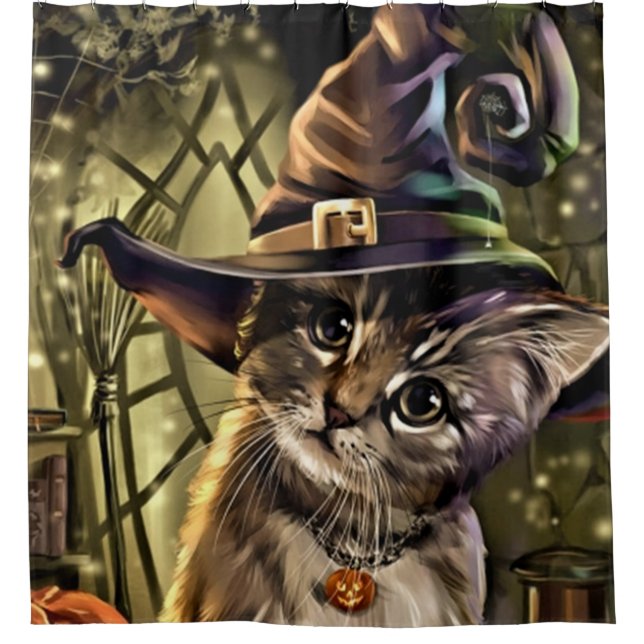 Halloween Hexenkatze Duschvorhang (Vorderseite)