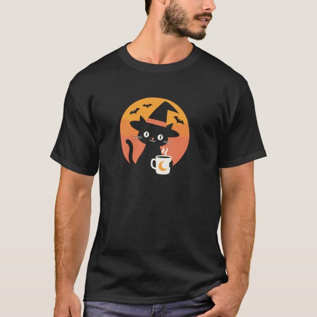 Halloween Hexenkatze Holding Mondmond Tasse mit Fl T-Shirt (Vorderseite)