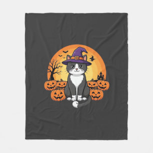 Halloween Hexenkatze Kürbis Mond Design_1 Fleecedecke