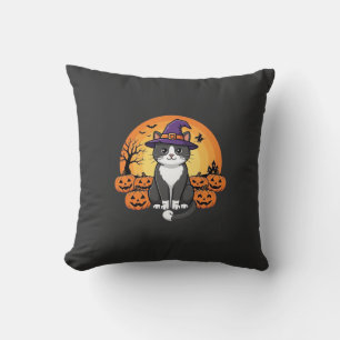 Halloween Hexenkatze Kürbis Mond Design_1 Kissen