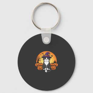 Halloween Hexenkatze Kürbis Mond Design_1 Schlüsselanhänger