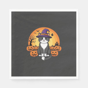 Halloween Hexenkatze Kürbis Mond Design_1 Serviette