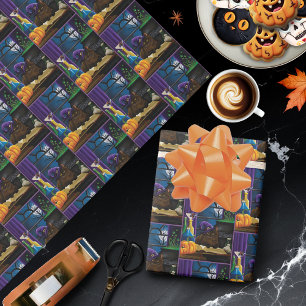 Halloween Hexenkatze Lila Magie Geschenkpapier
