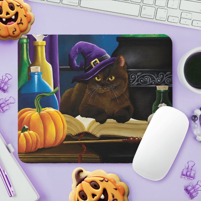 Halloween Hexenkatze Lila Magie Mousepad (Von Creator hochgeladen)