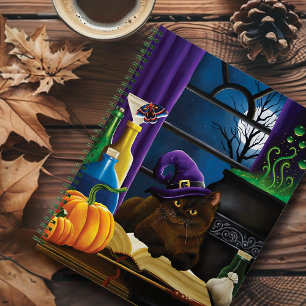 Halloween Hexenkatze Lila Magie Notizbuch