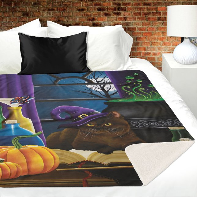 Halloween Hexenkatze Lila Magie Sherpadecke (Von Creator hochgeladen)