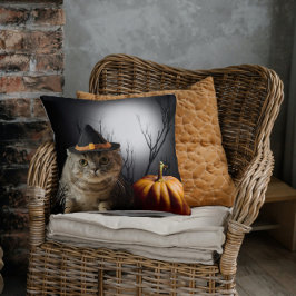 Halloween Hexenkatze mit Kürbiswurfkissen Kissen