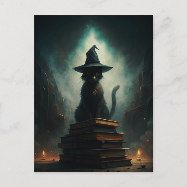 Halloween Hexenkatze Postkarte (Vorderseite)