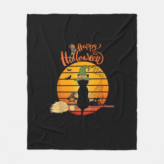 Halloween Hexenkatze Pumpkin Skeleton Bat Beängsti Fleecedecke (Vorderseite)