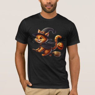 Halloween Hexenkatze Riding Broomstick Pumpkin T-Shirt