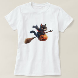 Halloween Hexenkatze Riding Broomstick Pumpkin T-Shirt
