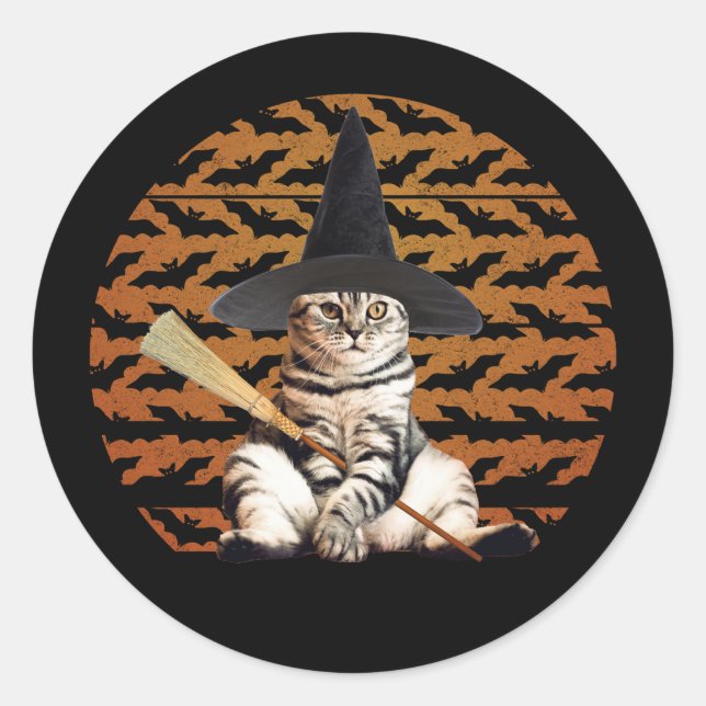 Halloween Hexenkatze Runder Aufkleber (Vorderseite)