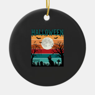 Halloween Hexenkatze Spinnennetz Mond Friedhof_1_1 Keramik Ornament