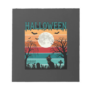 Halloween Hexenkatze Spinnennetz Mond Friedhof_1_1 Notizblock
