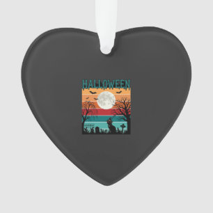Halloween Hexenkatze Spinnennetz Mond Friedhof_1_1 Ornament