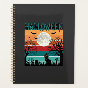 Halloween Hexenkatze Spinnennetz Mond Friedhof_1_1 Planer