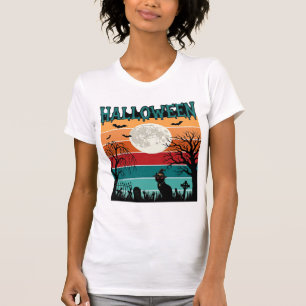 Halloween Hexenkatze Spinnennetz Mond Friedhof_1_1 T-Shirt