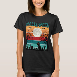 Halloween Hexenkatze Spinnennetz Mond Friedhof_1_1 T-Shirt