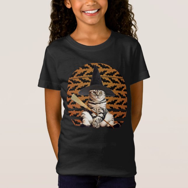 Halloween Hexenkatze T-Shirt (Vorderseite)