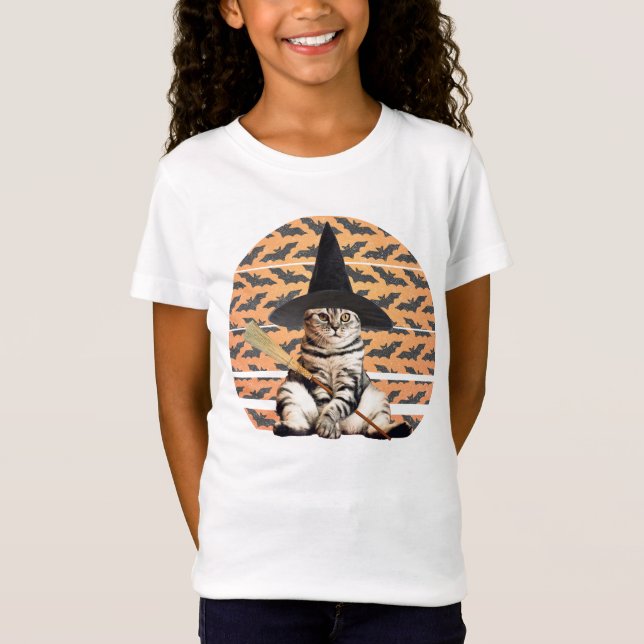 Halloween Hexenkatze T-Shirt (Vorderseite)