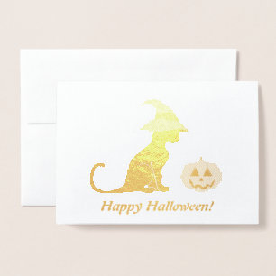 Halloween Hexenkatze und Kürbis Folienkarte