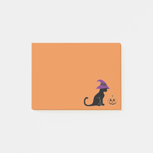 Halloween Hexenkatze und Kürbis Post-it Klebezettel (Vorderseite)