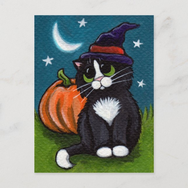 Halloween Hexenkatze und Pumpkin-Illustration Postkarte (Vorderseite)