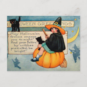 Halloween-Hexenkatze Vintage Postkarte