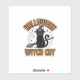Halloween-Hexenkatze Vintage-Stich-Design_1 Aufkleber