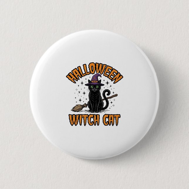 Halloween-Hexenkatze Vintage-Stich-Design_1 Button (Vorderseite)