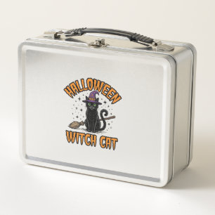 Halloween-Hexenkatze Vintage-Stich-Design_1 Metall Brotdose