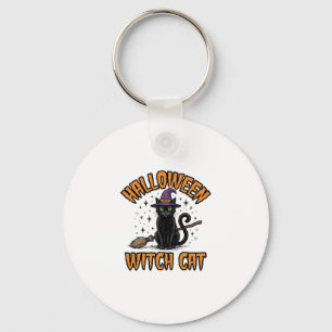 Halloween-Hexenkatze Vintage-Stich-Design_1 Schlüsselanhänger