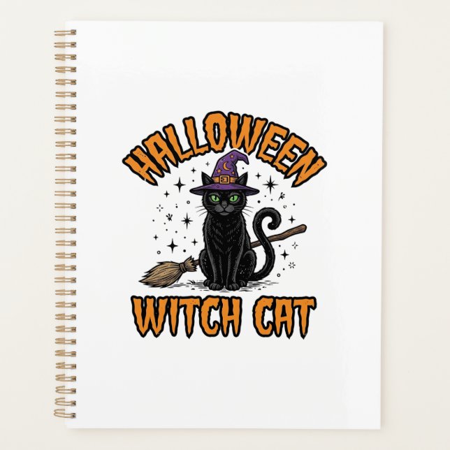 Halloween-Hexenkatze Vintage-Stichdesign_1 Planer (Vorderseite)