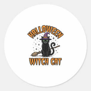 Halloween-Hexenkatze Vintage-Stichdesign_1 Runder Aufkleber