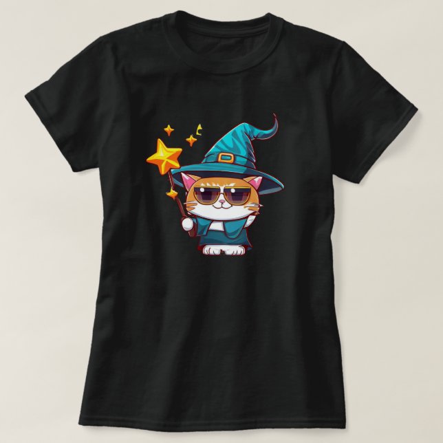 Halloween Hexenkatzen, die Zaubersterne halten T-Shirt (Design vorne)