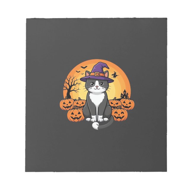 Halloween Hexenkatzen-Kürbis-Mond-Design_1 Notizblock (Vorderseite)
