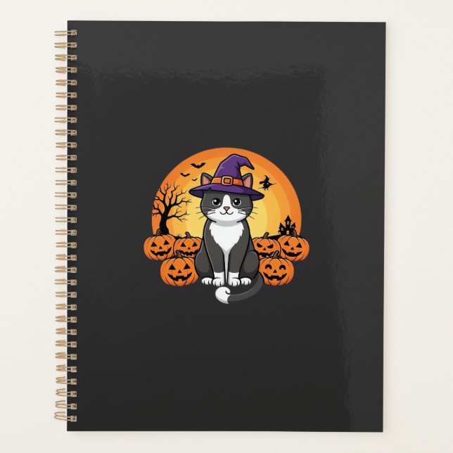 Halloween Hexenkatzen-Kürbis-Mond-Design_1 Planer (Vorderseite)