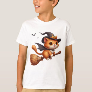 Halloween Hexenkatzen reiten Broomstick Fledermäus T-Shirt