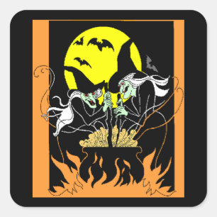 Halloween Hexenkessel Quadratischer Aufkleber