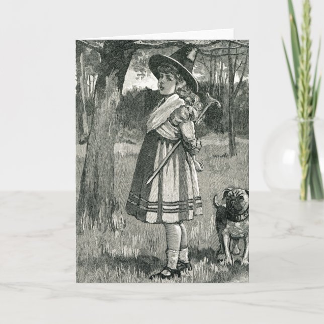 Halloween Hexenkind mit Mops Hunde-Illustration Karte (Vorderseite)