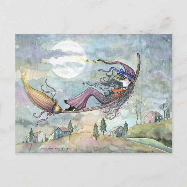 Halloween Hexenkkatze Postcard von Molly Harrison Postkarte (Vorderseite)