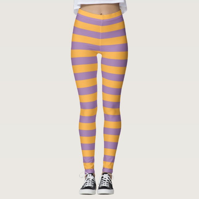 Halloween Hexenkraut Orange Lila gestreift Leggings (Vorderseite)