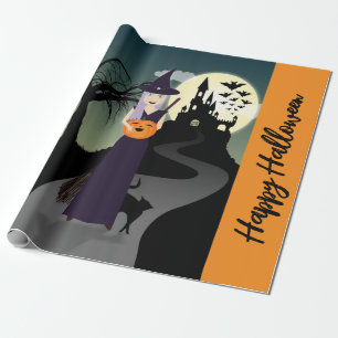 Halloween Hexenkürbis Schwarze Katze Dein Text Geschenkpapier