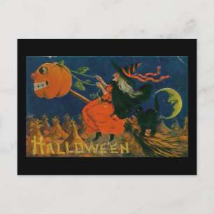 Halloween Hexenkürbis Vintag Postkarte