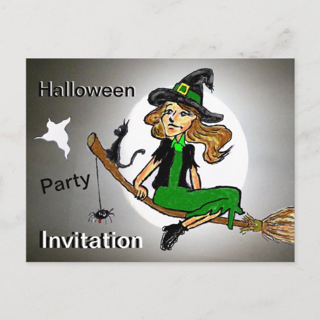 Halloween Hexenkust. Text-Party Einladung (Vorderseite)